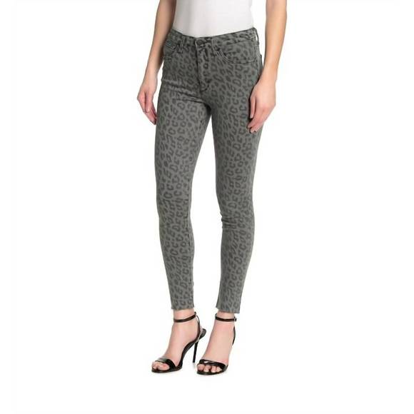 NEW JOE'S JEANS high rise leopard print skinny jeans in green - Picture 2 of 3